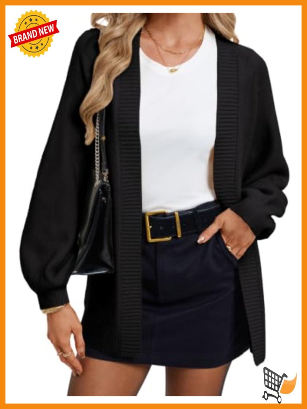 Oversized Chunky Knit Open Front Lantern Sleeve Cardigan Sweater